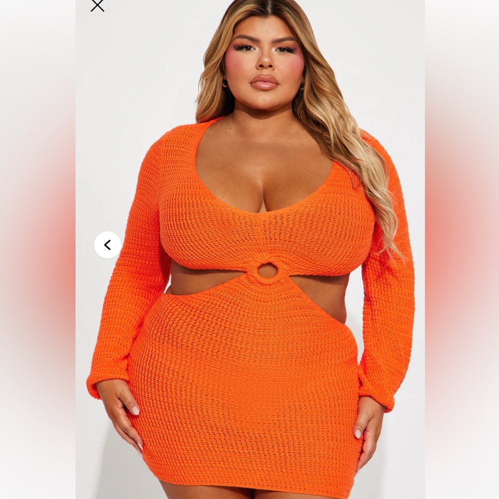 Brand New Orange Crotchet Cut Out Mini Dress